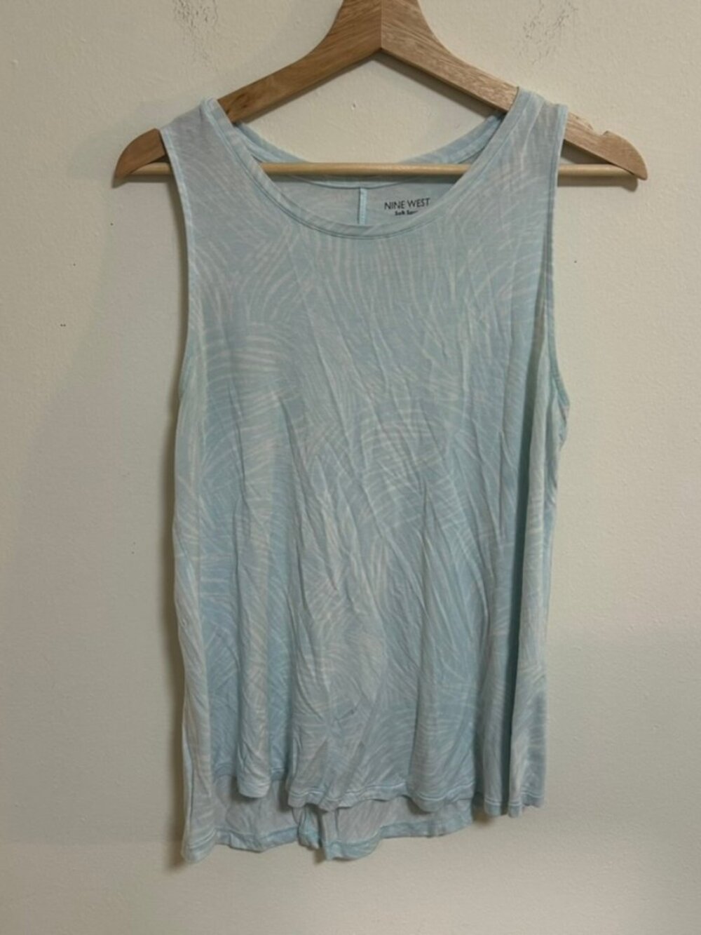 Nine West Size L Soft Spun Tank Top Light Blue Design Pattern Loungewear EUC